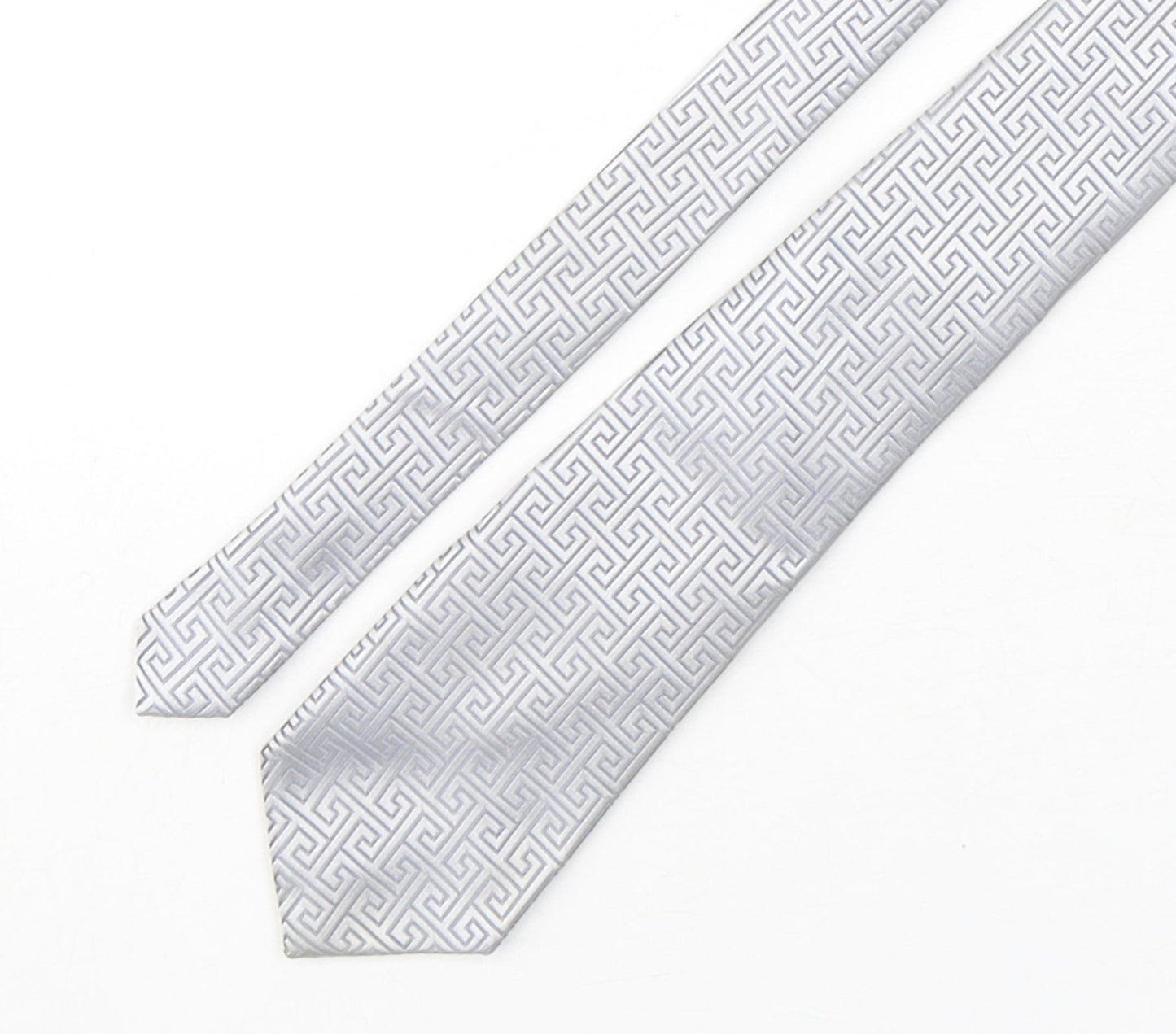 Jason & Vouge  Mens Silver Geometric Silk Pointed Tie One Size