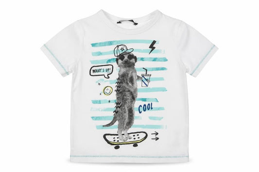 George Girls White  Cotton Basic T-Shirt Size 2-3 Years Crew Neck Pullover - Meerkat