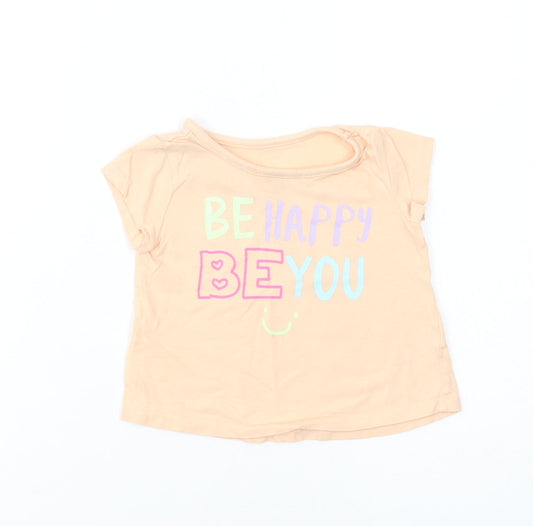 Dunnes Stores Baby Pink  Cotton Basic T-Shirt Size 9-12 Months Crew Neck Pullover - Be Happy
