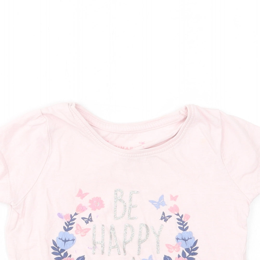 Primark Girls Pink  Cotton Basic T-Shirt Size 2-3 Years Crew Neck Pullover - Be Happy