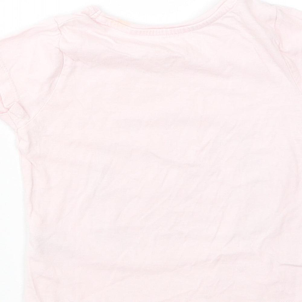 Primark Girls Pink  Cotton Basic T-Shirt Size 2-3 Years Crew Neck Pullover - Be Happy