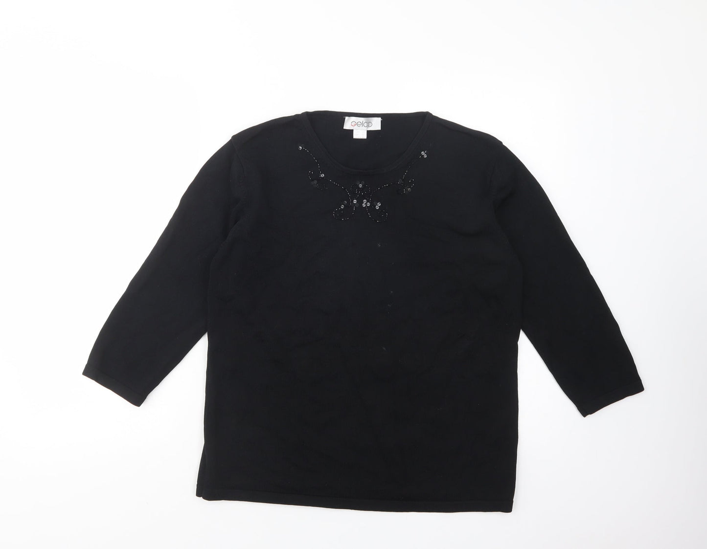 Gelco Womens Black Crew Neck  Viscose Pullover Jumper Size 16