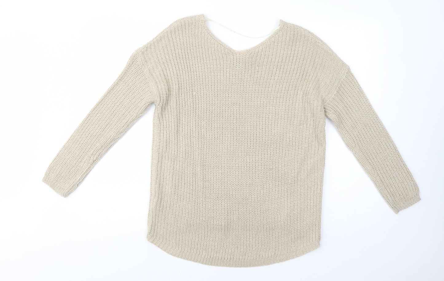 Atmosphere Womens Beige V-Neck  Acrylic Pullover Jumper Size 12