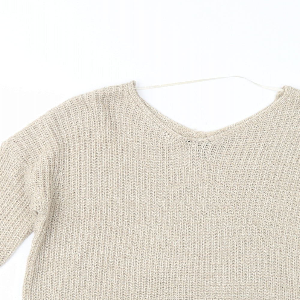 Atmosphere Womens Beige V-Neck  Acrylic Pullover Jumper Size 12