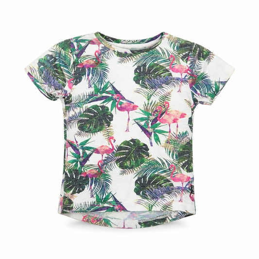 Primark Girls White Floral Polyester Pullover T-Shirt Size 2-3 Years Crew Neck Pullover - Flamingoes