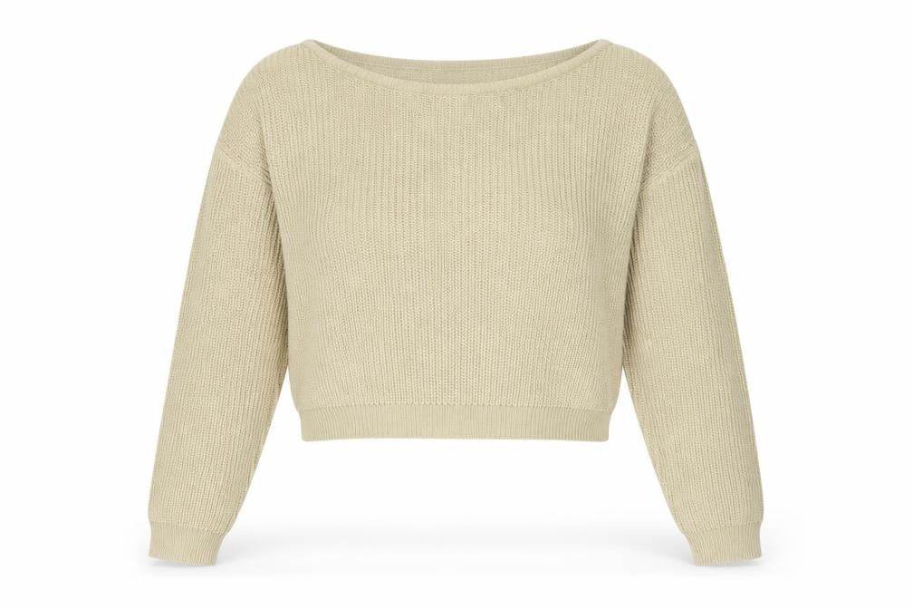 PRETTYLITTLETHING Womens Beige Boat Neck  Acrylic Pullover Jumper Size S   - Cropped
