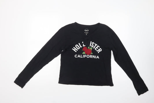 Hollister Womens Black  Cotton Basic T-Shirt Size XS V-Neck
