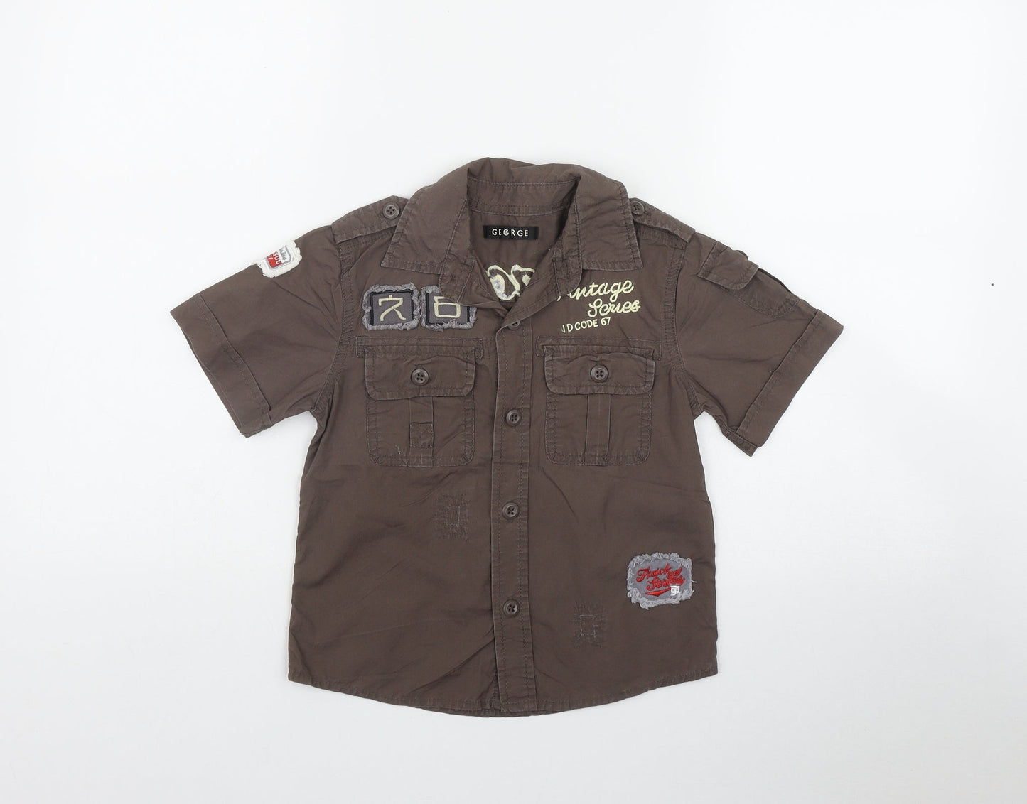 George Boys Brown  Cotton Basic Button-Up Size 4-5 Years Collared Button
