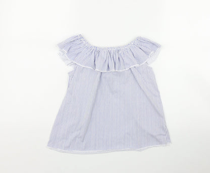 Dunnes Girls Blue Striped Polyester Basic Casual Size 9-10 Years Off the Shoulder