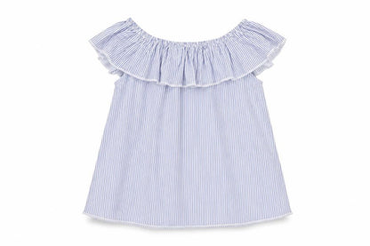 Dunnes Girls Blue Striped Polyester Basic Casual Size 9-10 Years Off the Shoulder