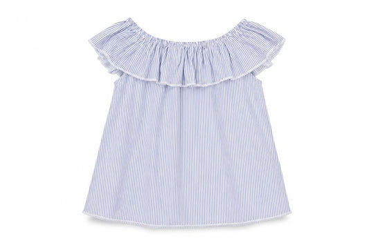 Dunnes Girls Blue Striped Polyester Basic Casual Size 9-10 Years Off the Shoulder