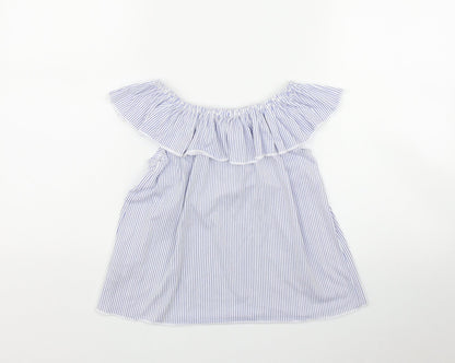 Dunnes Girls Blue Striped Polyester Basic Casual Size 9-10 Years Off the Shoulder