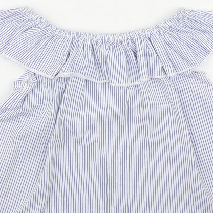 Dunnes Girls Blue Striped Polyester Basic Casual Size 9-10 Years Off the Shoulder