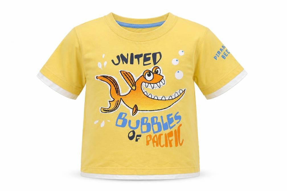 Dunnes Boys Yellow  Cotton Basic T-Shirt Size 3-4 Years Round Neck  - Fish