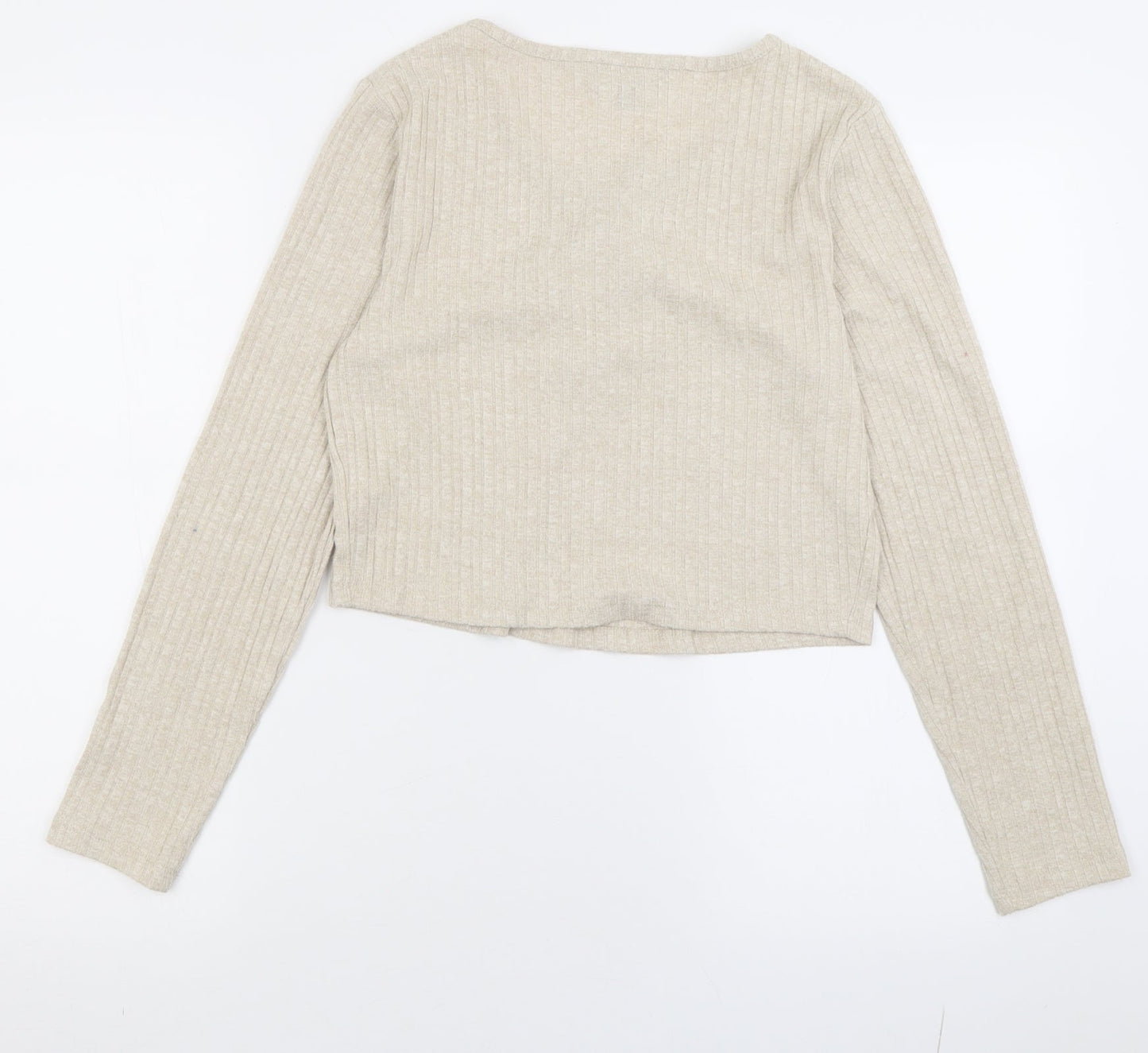 Primark Womens Beige  Viscose Cropped T-Shirt Size M V-Neck