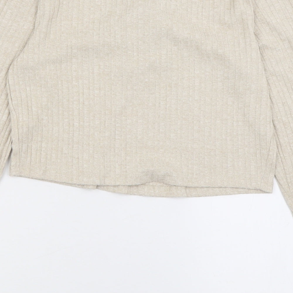 Primark Womens Beige  Viscose Cropped T-Shirt Size M V-Neck