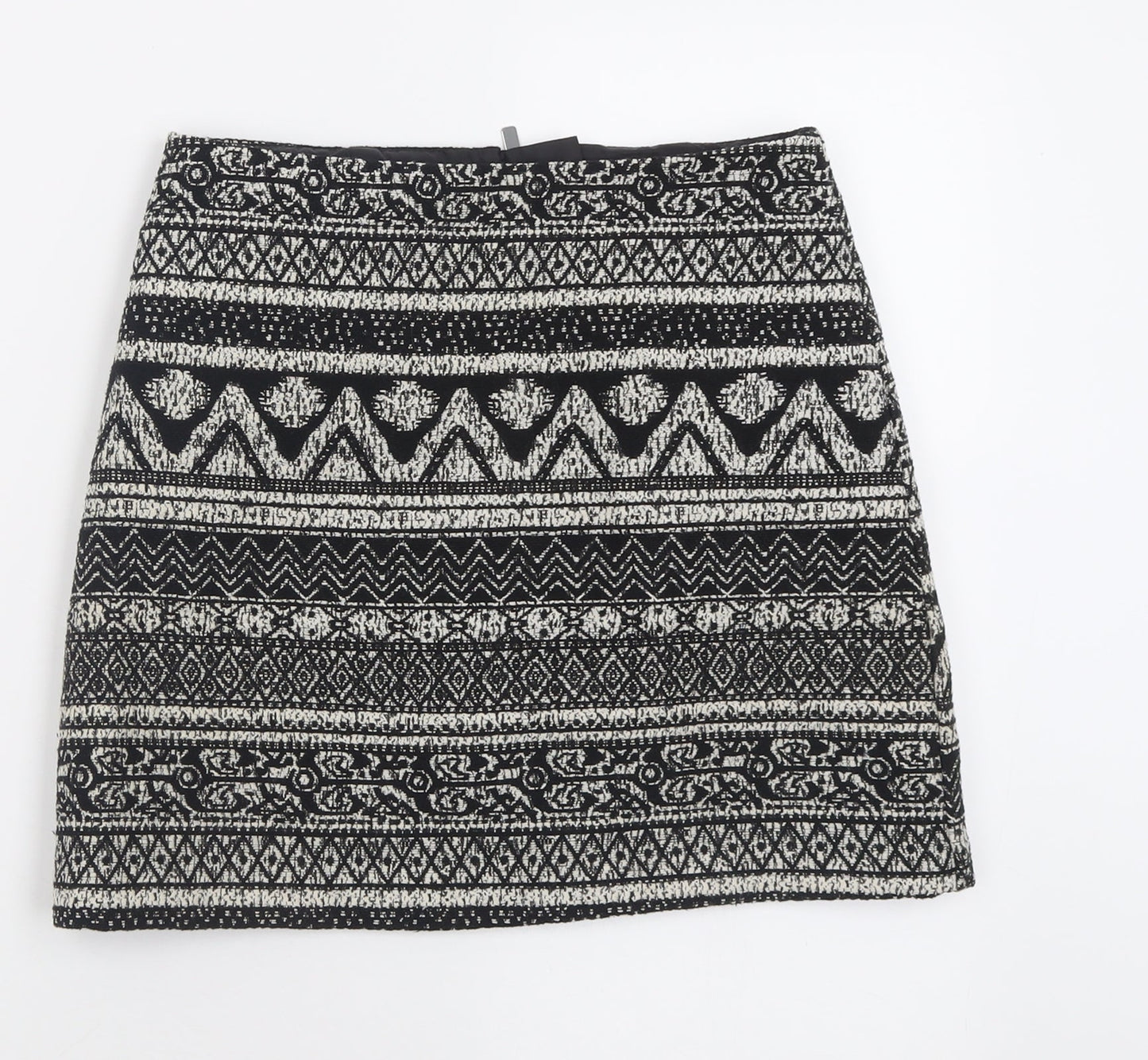 George Womens Black Geometric Polyacrylate Fibre A-Line Skirt Size 8   Zip