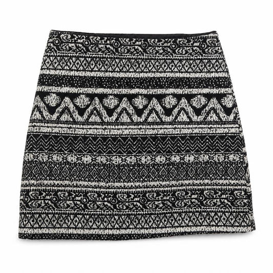George Womens Black Geometric Polyacrylate Fibre A-Line Skirt Size 8   Zip