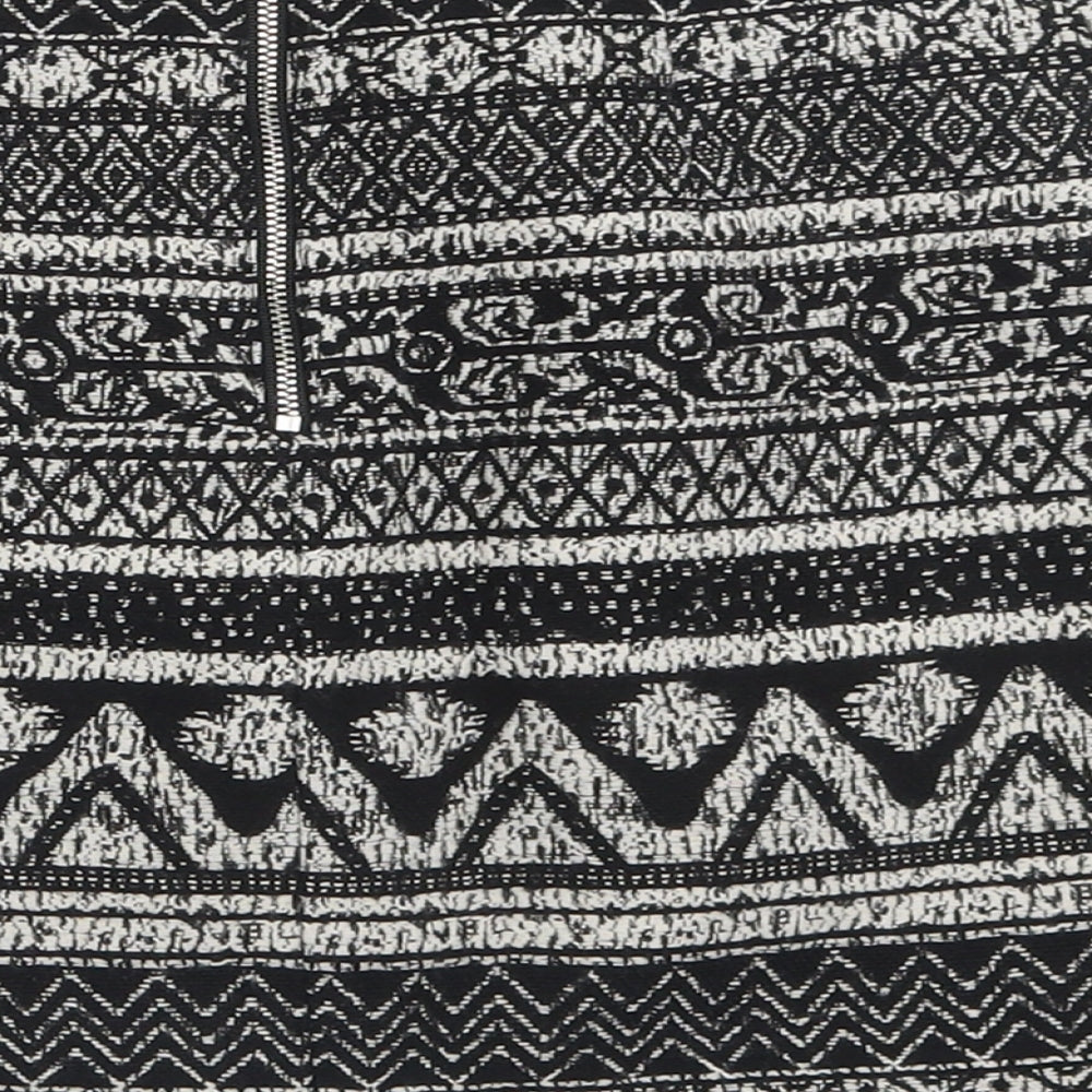 George Womens Black Geometric Polyacrylate Fibre A-Line Skirt Size 8   Zip