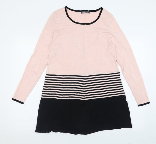 bonmarch Womens Pink Striped Viscose Jumper Dress  Size S  Crew Neck Pullover