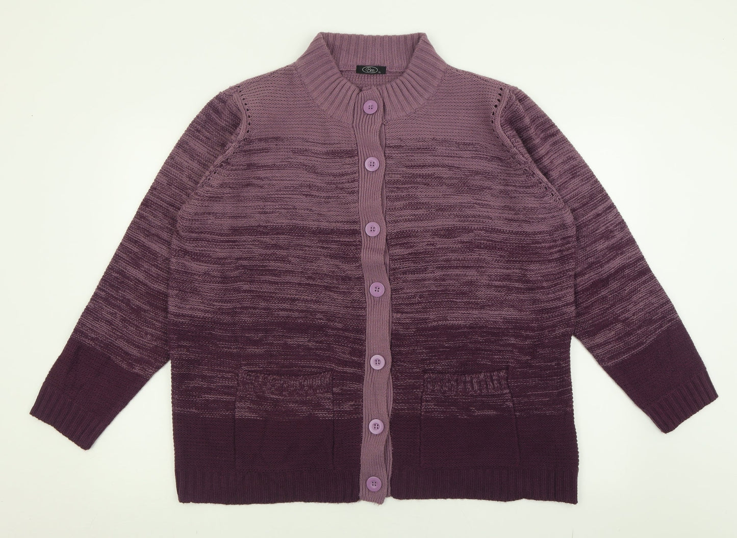 BM Womens Purple High Neck  Acrylic Cardigan Jumper Size XL