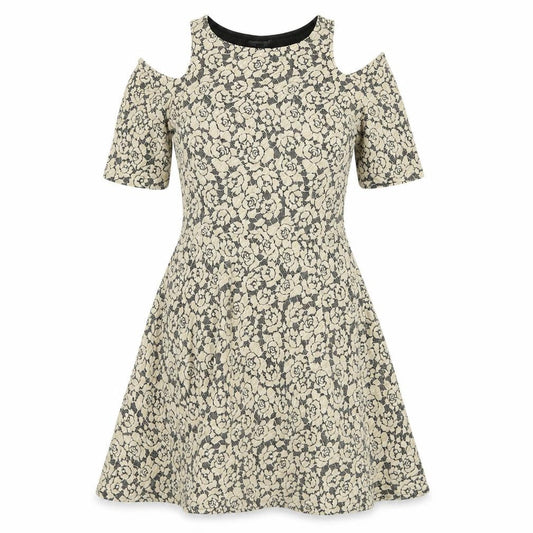 Topshop Womens Ivory Floral Cotton Fit & Flare  Size 12  Crew Neck Pullover - Cold Shoulder
