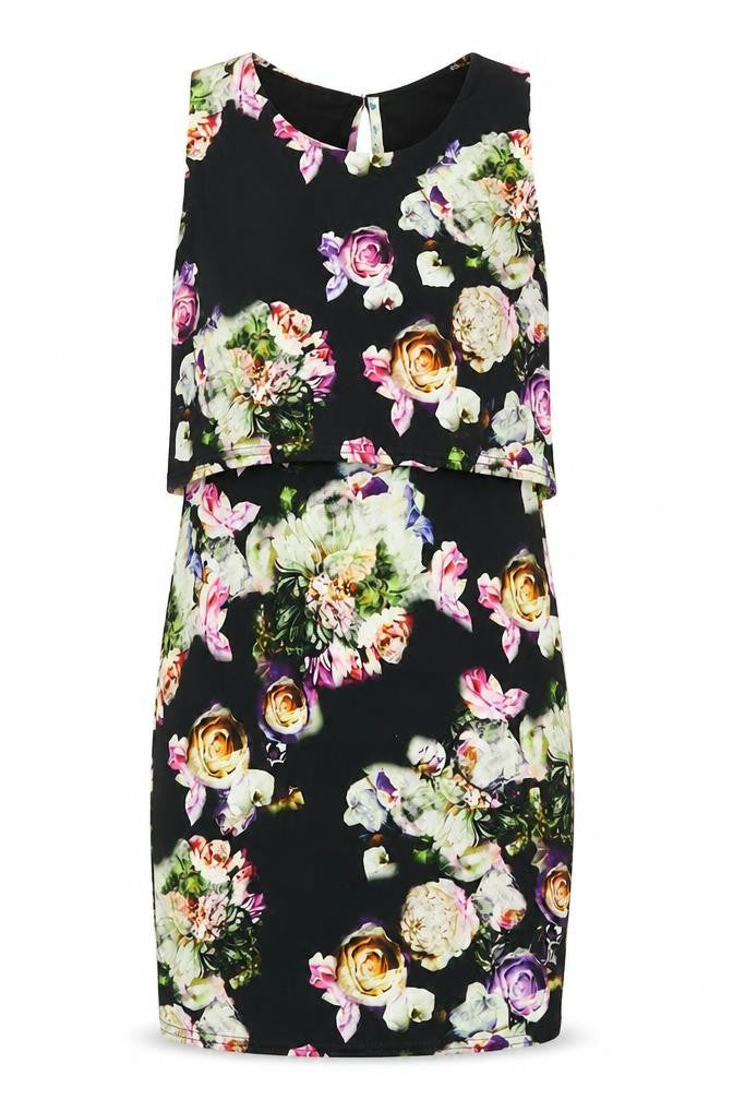 Blue Vanilla Womens Multicoloured Floral Polyester A-Line  Size XS  Crew Neck Pullover
