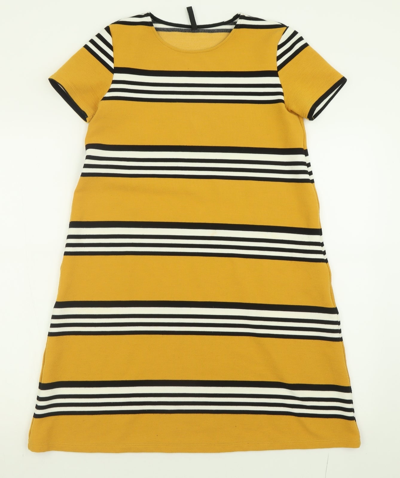 Stradivarius Womens Yellow Striped Polyester A-Line  Size M  Crew Neck Pullover