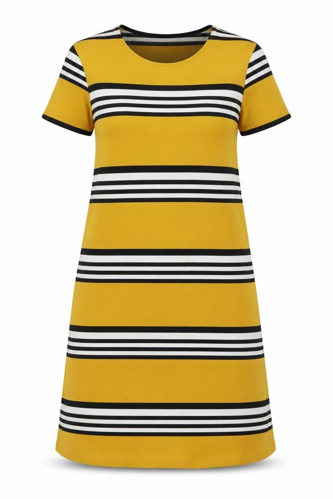Stradivarius Womens Yellow Striped Polyester A-Line  Size M  Crew Neck Pullover