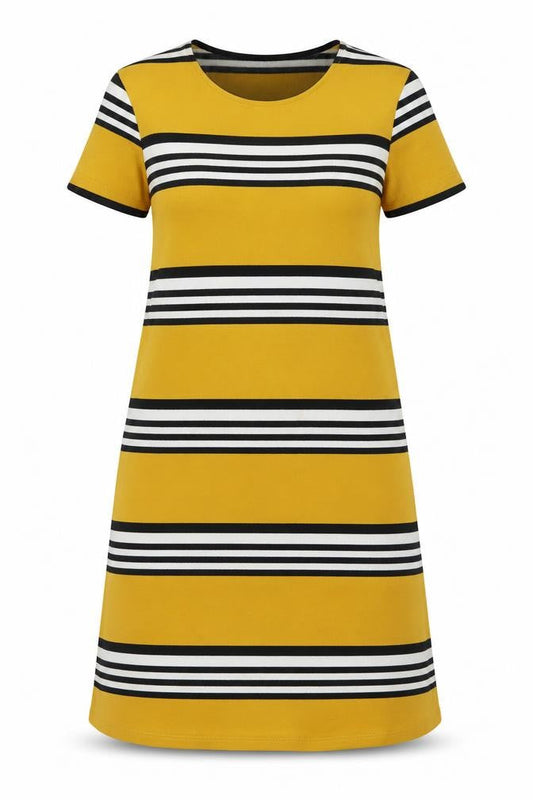 Stradivarius Womens Yellow Striped Polyester A-Line  Size M  Crew Neck Pullover