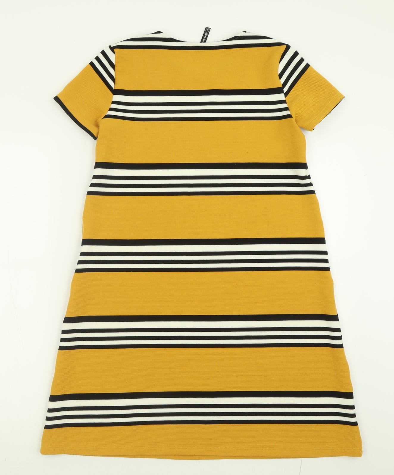Stradivarius Womens Yellow Striped Polyester A-Line  Size M  Crew Neck Pullover