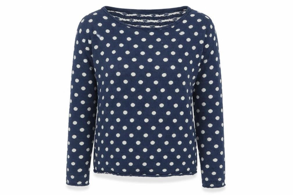 H&M Womens Blue Boat Neck Polka Dot Cotton Pullover Jumper Size S
