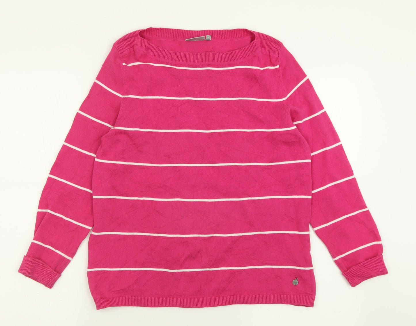 FRANSA Womens Pink Boat Neck Striped Cotton Pullover Jumper Size S