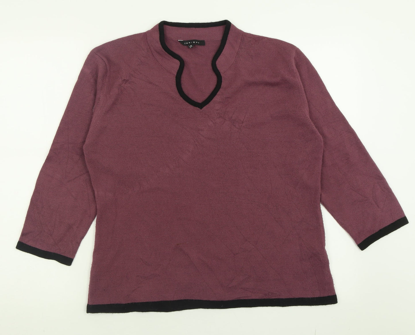Janique Womens Purple V-Neck  Acrylic Pullover Jumper Size 16