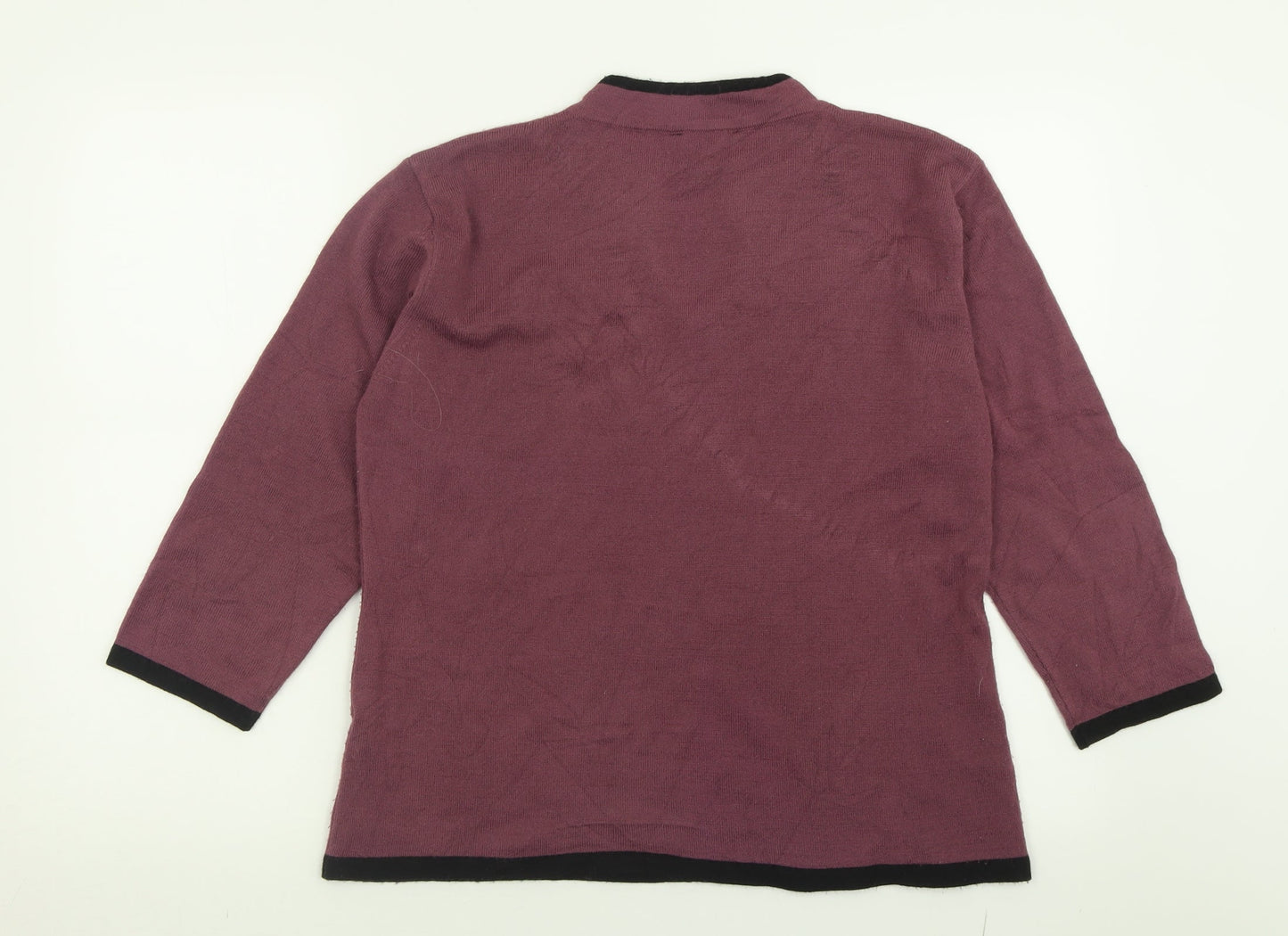 Janique Womens Purple V-Neck  Acrylic Pullover Jumper Size 16
