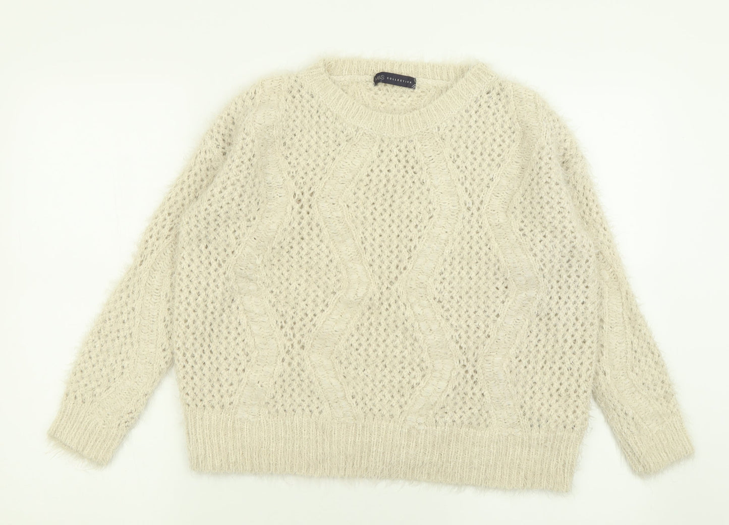 Marks and Spencer Womens Ivory Crew Neck  Polyamide Pullover Jumper Size 12