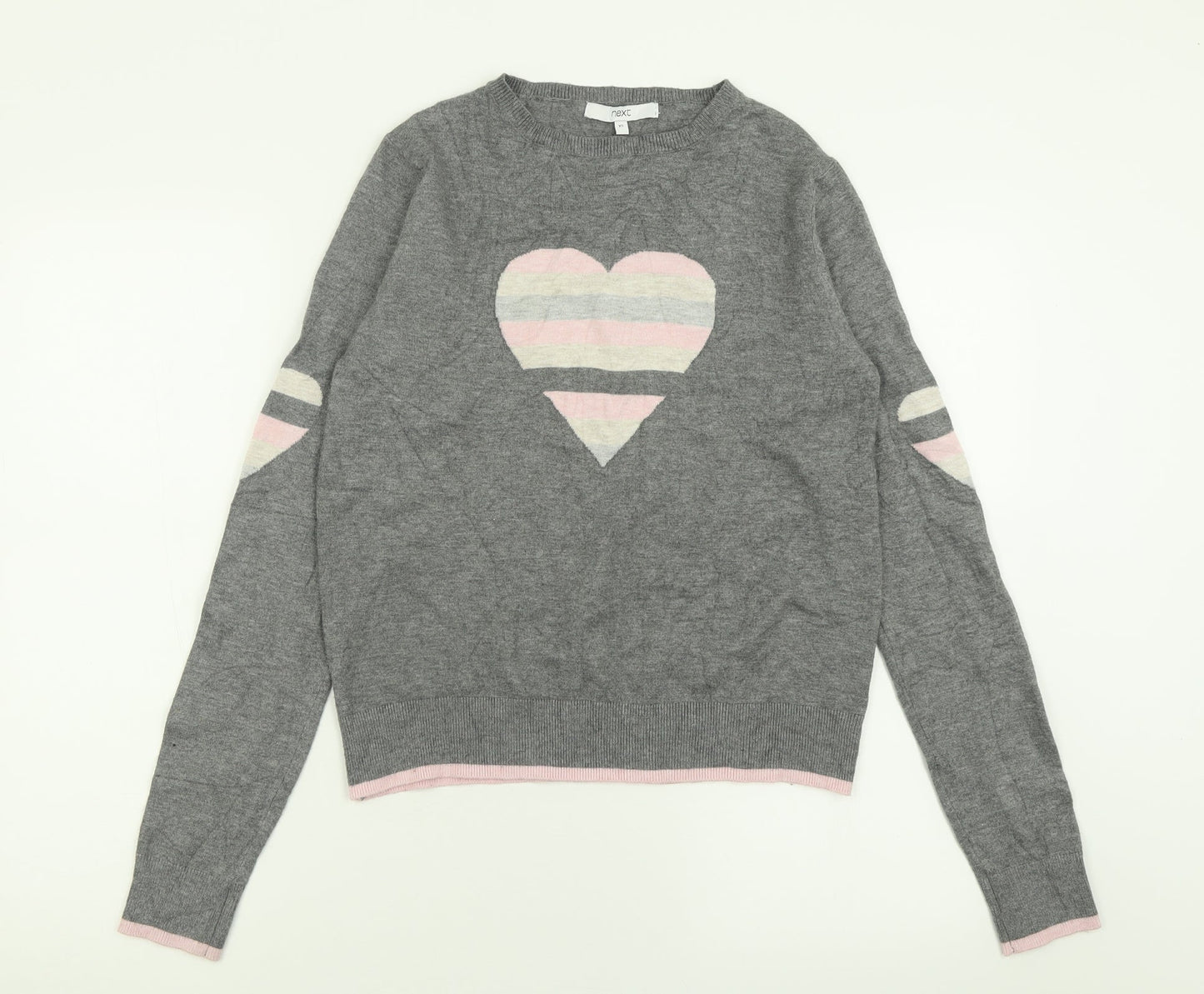NEXT Womens Grey Crew Neck  Viscose Pullover Jumper Size XS   - heart