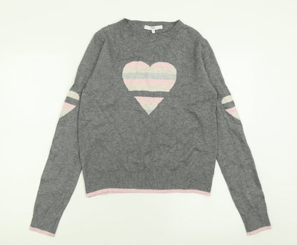 Next Womens Grey Crew Neck  Viscose Pullover Jumper Size XS   - heart