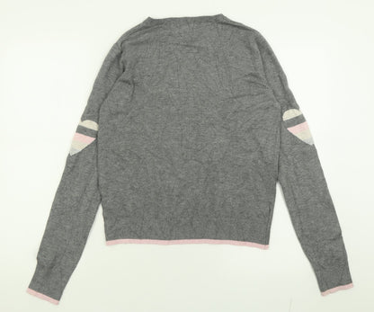 Next Womens Grey Crew Neck  Viscose Pullover Jumper Size XS   - heart