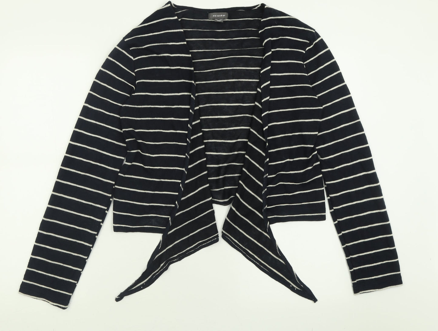 Primark Womens Blue V-Neck Striped Polyester Cardigan Jumper Size L   - Waterfall Cardigan