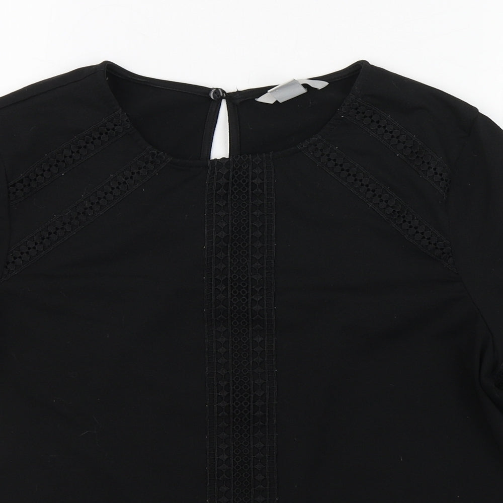 H&M Womens Black  Polyester Basic T-Shirt Size S Round Neck