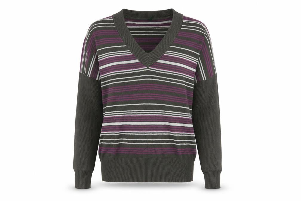 Greenfield Womens Multicoloured V-Neck Striped Cotton Pullover Jumper Size M