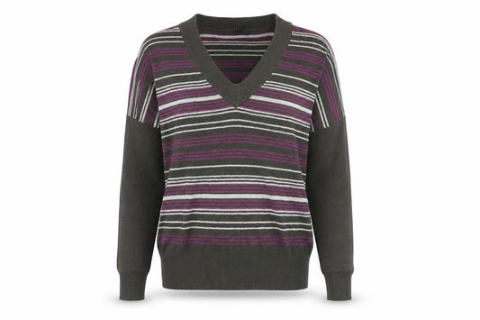 Greenfield Womens Multicoloured V-Neck Striped Cotton Pullover Jumper Size M