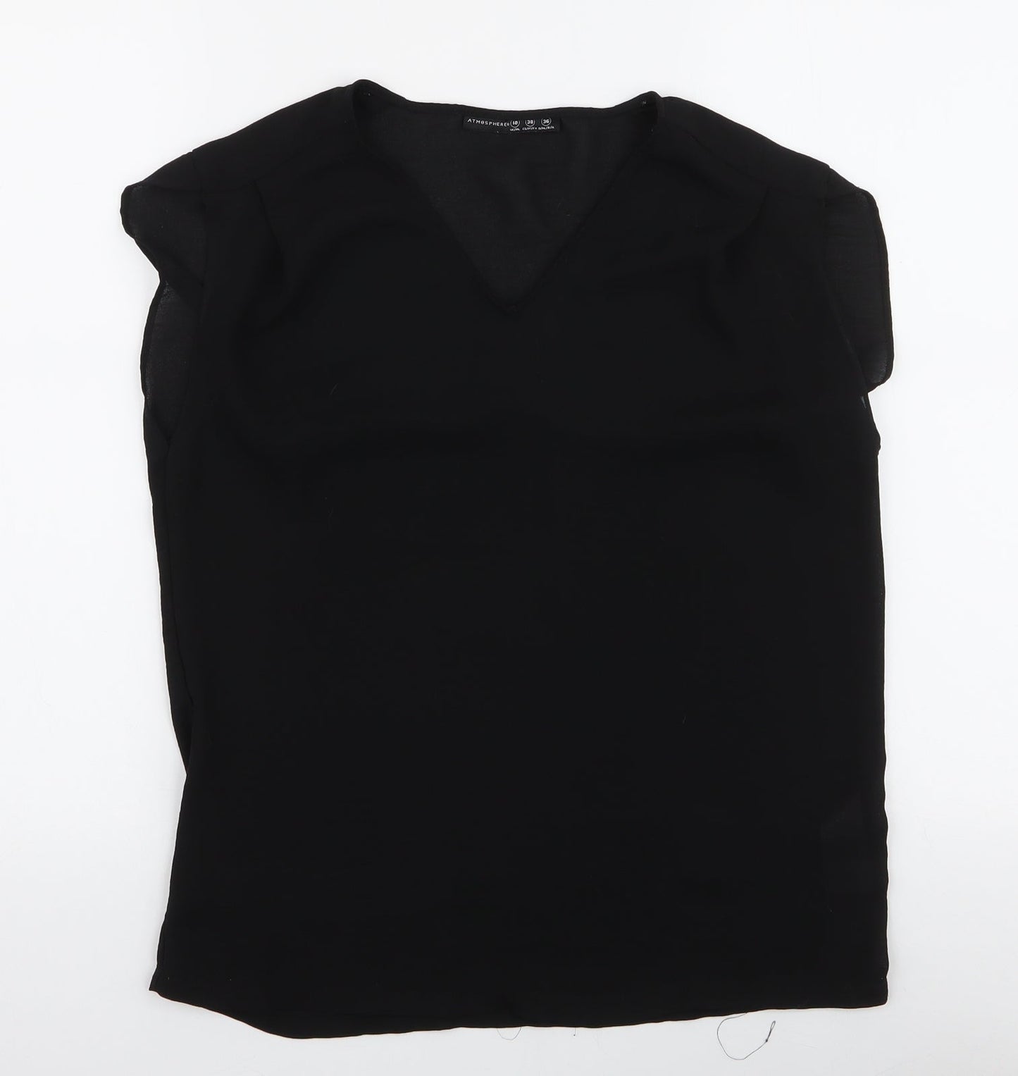 Atmosphere Womens Black  Polyester Basic Blouse Size 10 V-Neck