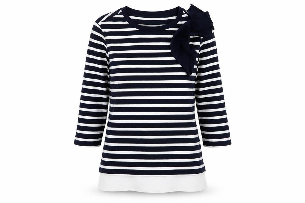 Savida Womens Blue Striped Cotton Jersey T-Shirt Size S Round Neck