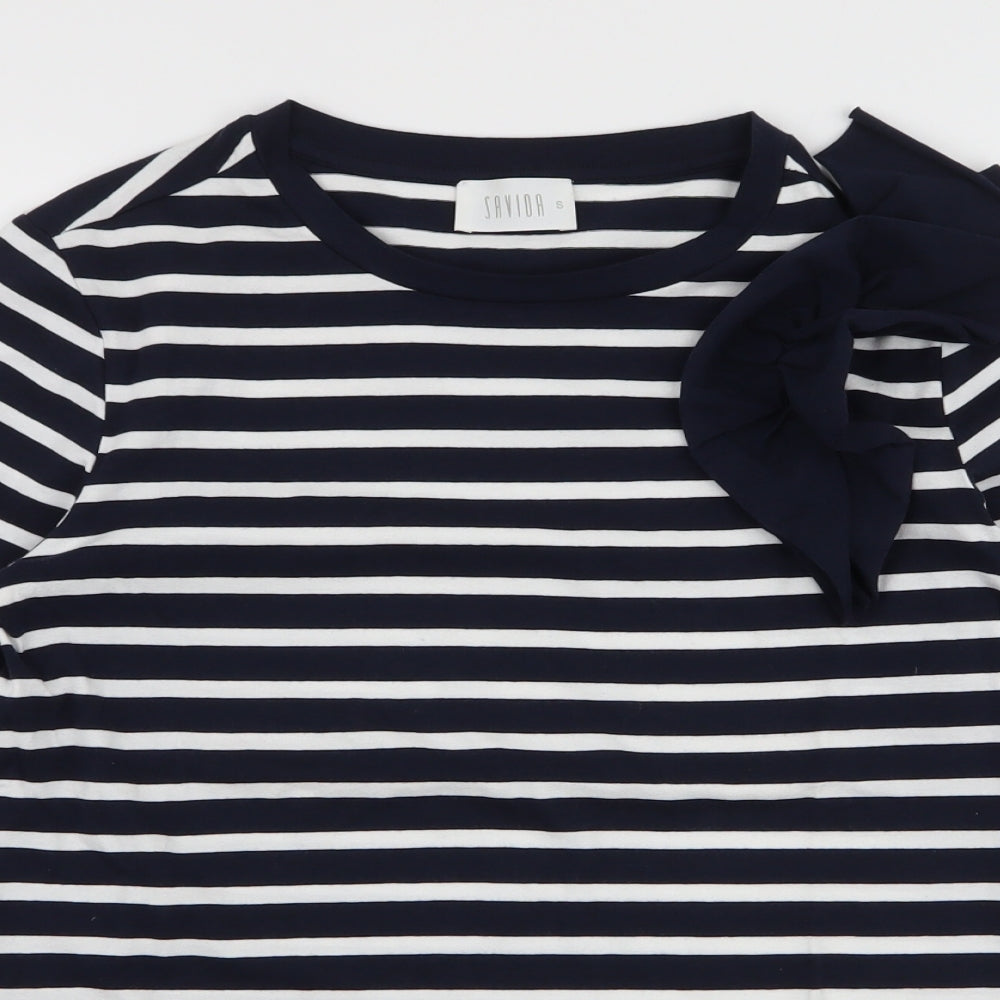 Savida Womens Blue Striped Cotton Jersey T-Shirt Size S Round Neck