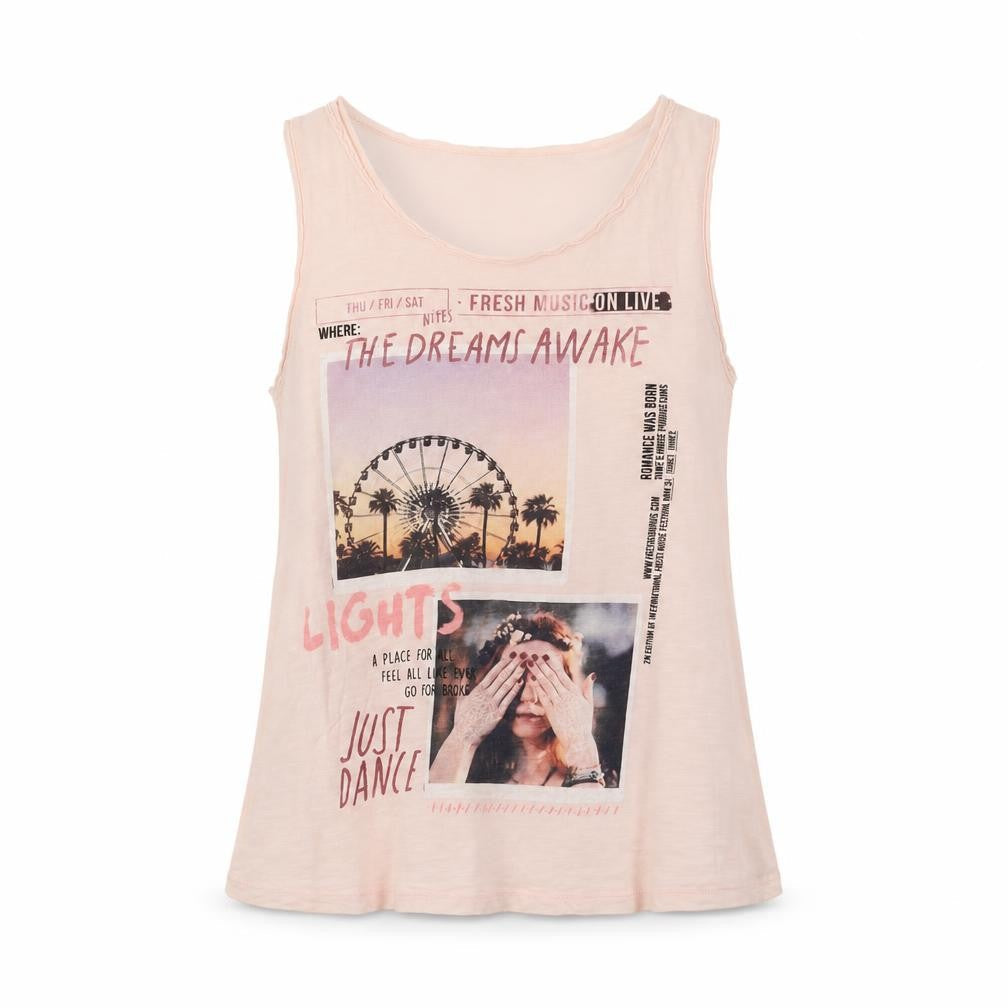 Stradivarius Womens Pink  Cotton Basic Tank Size S Round Neck - Dreams Awake, Just dance, Festival
