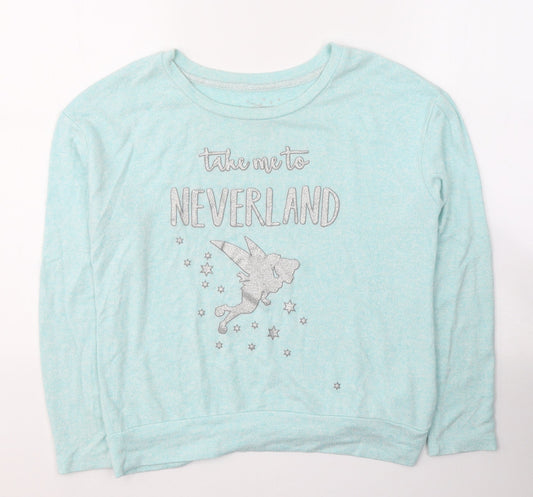 Disney Womens Blue Solid Viscose Top Pyjama Top Size 6   - Neverland Tinkerbell
