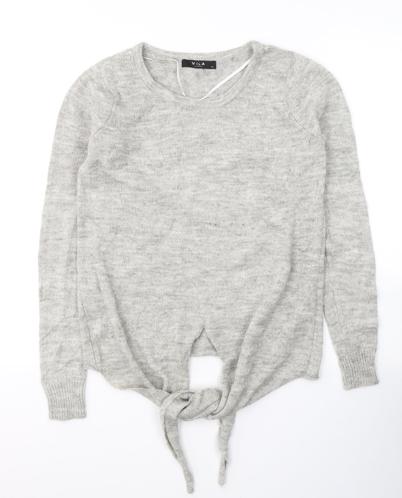 VILA Womens Grey Round Neck  Acrylic Pullover Jumper Size XS   - tie detail