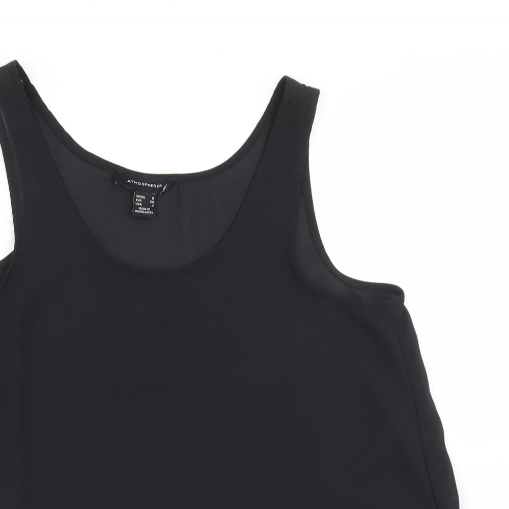 Atmosphere Womens Black  Polyester Basic Blouse Size 6 Round Neck